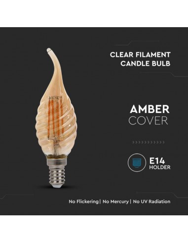 217116-Lampadina LED E  Candela a Fiamma Tortiglione Filamento Ambrato -6