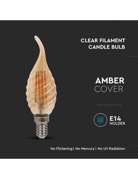 217116-Lampadina LED E  Candela a Fiamma Tortiglione Filamento Ambrato -6