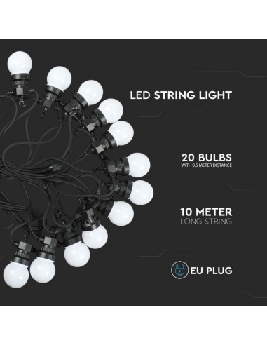 217439-Catenaria m con  Lampadine mini Globo LED  Colore Bianco con Schuko e Trasformatore  IP-3