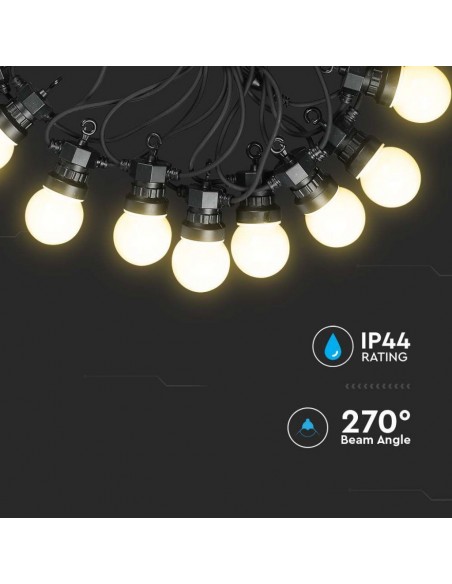 217439-Catenaria m con  Lampadine mini Globo LED  Colore Bianco con Schuko e Trasformatore  IP-6