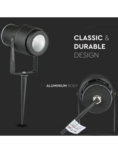 Faretto LED da Giardino 12W con Picchetto Nero 3000K IP65