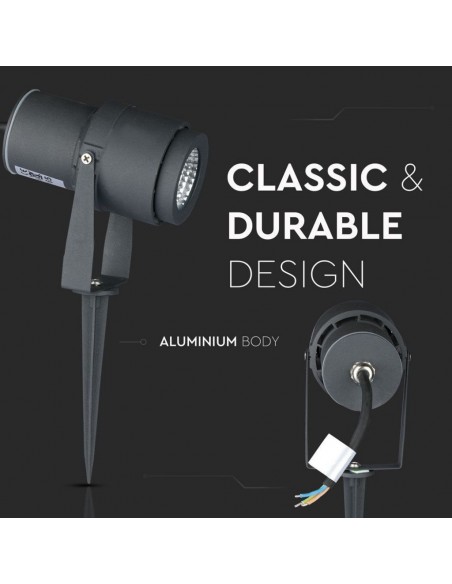 Faretto LED da Giardino 12W con Picchetto Grigio 4000K IP65