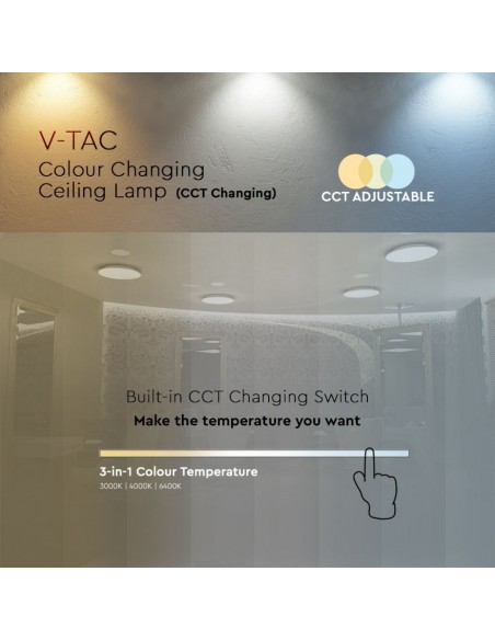 217605-Plafoniera LED Rotonda  con Interruttore Cambia Colore  in  Satinata d mm h mm-7