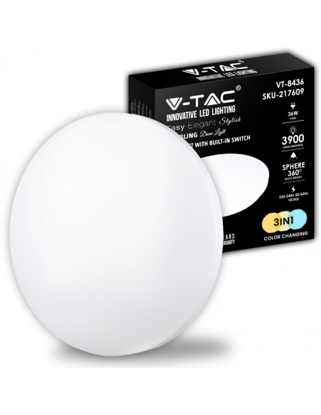 217609-Plafoniera LED Rotonda  con Interruttore Cambia Colore  in  Satinata d mm h mm-1