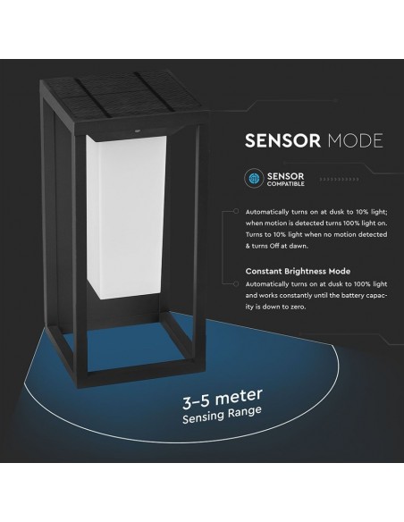 21784-Lampada Solare LED Chip Samsung da Muro Esterno  Rettangolare Sensore di Movimento Crepuscolare e Modalità di Luminosità C