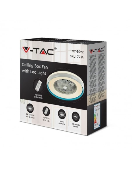 217934-Ventilatore LED da Soffitto a Scatola con Motore a Corrente Alternata da  e Telecomando CCT in Colore Grigio e Blu-2