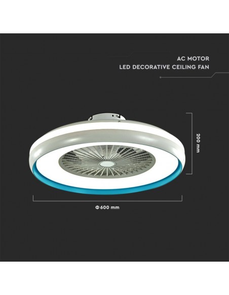 217934-Ventilatore LED da Soffitto a Scatola con Motore a Corrente Alternata da  e Telecomando CCT in Colore Grigio e Blu-3