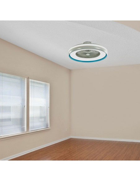 217934-Ventilatore LED da Soffitto a Scatola con Motore a Corrente Alternata da  e Telecomando CCT in Colore Grigio e Blu-5