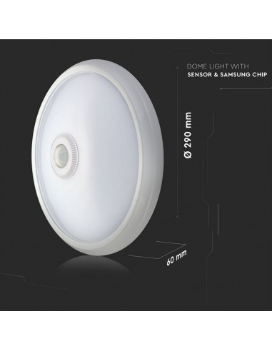21808-Plafoniera LED Chip Samsung Rotonda  con Sensore PIR Colore Bianco -3