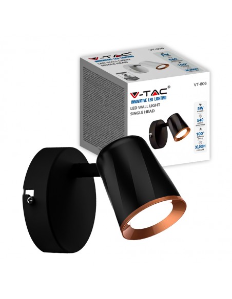 218251-Faretto LED da Muro  con Testa Orientabile Colore Nero  IP-1