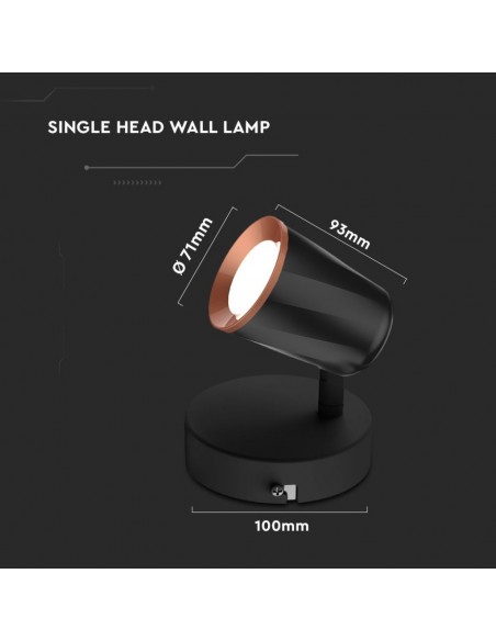 218251-Faretto LED da Muro  con Testa Orientabile Colore Nero  IP-3