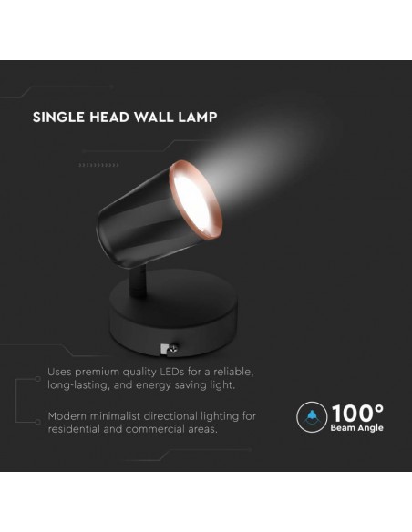 218251-Faretto LED da Muro  con Testa Orientabile Colore Nero  IP-7