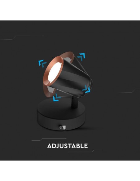 Faretto LED da Muro 5W con Testa Orientabile Nero 3000K IP20