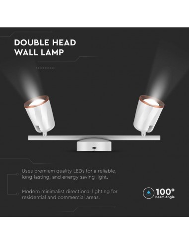 218254-Faretto LED da Muro Doppio  con Testa Orientabile Colore Bianco  IP-6