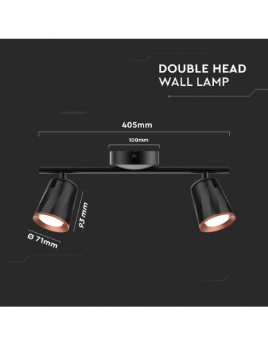 218255-Faretto LED da Muro Doppio  con Testa Orientabile Colore Nero  IP-3