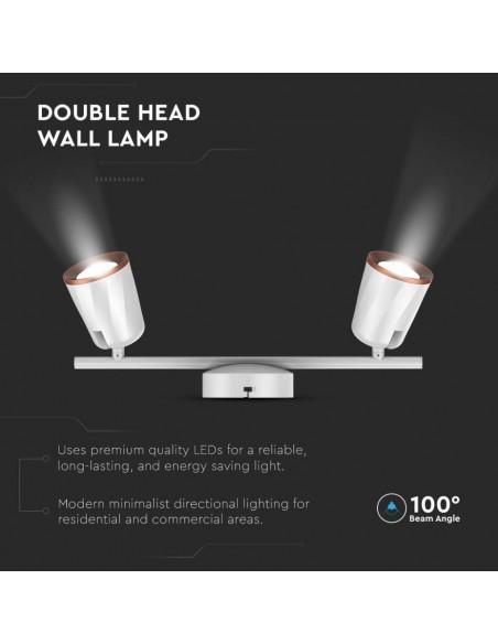 218256-Faretto LED da Muro Doppio  con Testa Orientabile Colore Bianco  IP-6