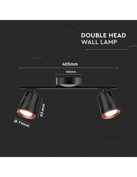 218257-Faretto LED da Muro Doppio  con Testa Orientabile Colore Nero  IP-3