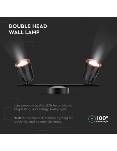 218257-Faretto LED da Muro Doppio  con Testa Orientabile Colore Nero  IP-6