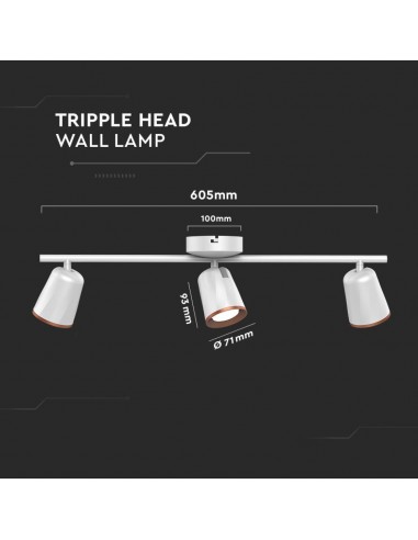 218258-Faretto LED da Muro Triplo  con Testa Orientabile Colore Bianco  IP-3