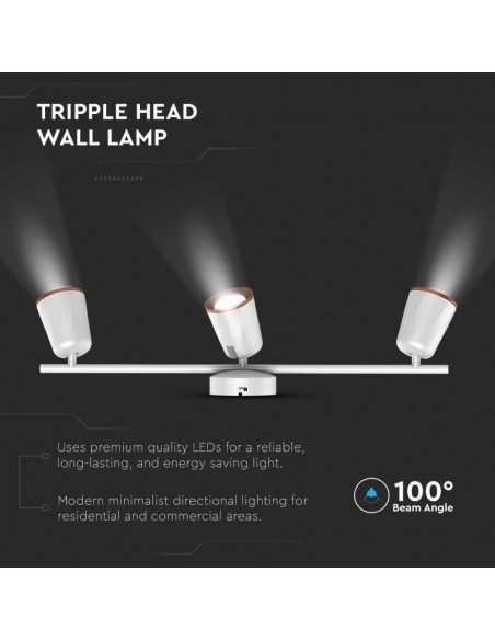 218258-Faretto LED da Muro Triplo  con Testa Orientabile Colore Bianco  IP-6