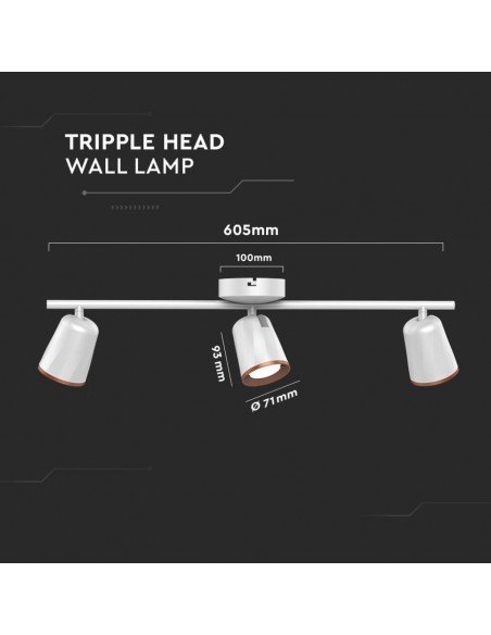 218260-Faretto LED da Muro Triplo  con Testa Orientabile Colore Bianco  IP-3