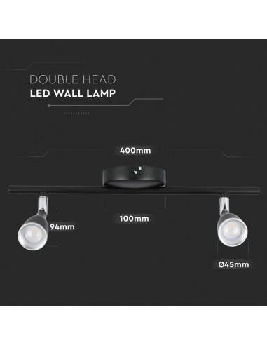 218269-Faretto LED da Muro Doppio  con Testa Orientabile Colore Nero  IP-4