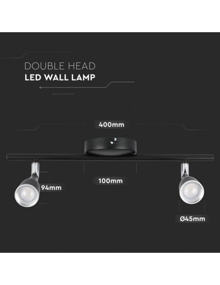 218269-Faretto LED da Muro Doppio  con Testa Orientabile Colore Nero  IP-4