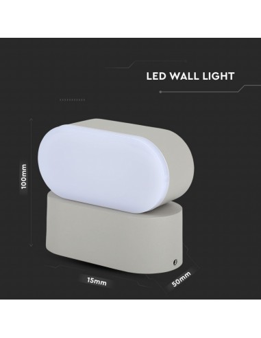 218291-Lampada LED da Muro Ovale  LM/W Colore Grigio con Testa Ruotabile  -3