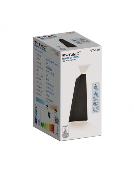 218298-Lampada LED da Muro  LM/W Doppio Fascio Luminoso Colore Nero  -2