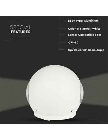 218302-Lampada LED da Muro Sferica  Doppio Fascio Luminoso Colore Bianco  -5