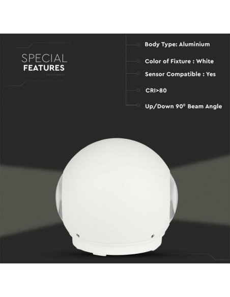 218302-Lampada LED da Muro Sferica  Doppio Fascio Luminoso Colore Bianco  -5
