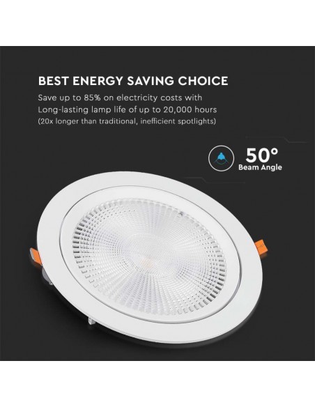 Faretto LED Chip Samsung da Incasso Rotondo 30W Inclinabile Colore Bianco 3000K