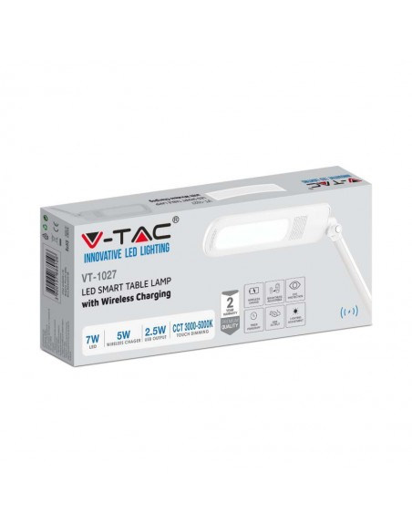 218519-Lampada LED da Tavolo  Multifunzione  in  con Caricatore Wireless Colore Bianco-2