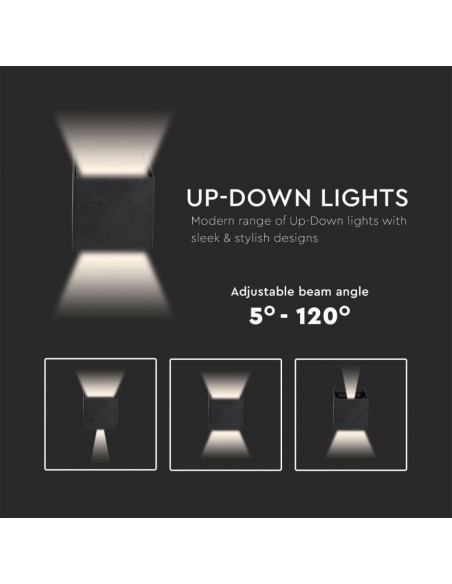 Lampada LED da Muro Quadrata Doppio LED COB 11W Nero Satinato Fascio Luminoso Regolabile 4000K IP65