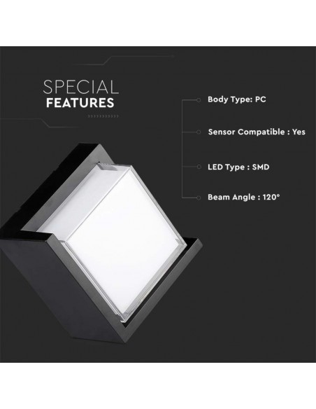 218540-Lampada LED da Muro Quadrato  con Diffusore Semicoperto Colore Nero  -6