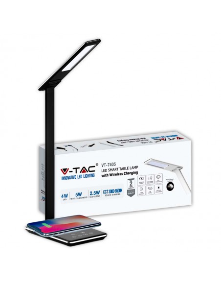 218600-Lampada LED da Tavolo Quadrata  Multifunzione  in  con Caricatore Wireless Colore Nero-1