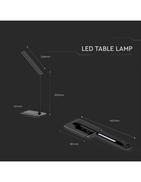 218600-Lampada LED da Tavolo Quadrata  Multifunzione  in  con Caricatore Wireless Colore Nero-3