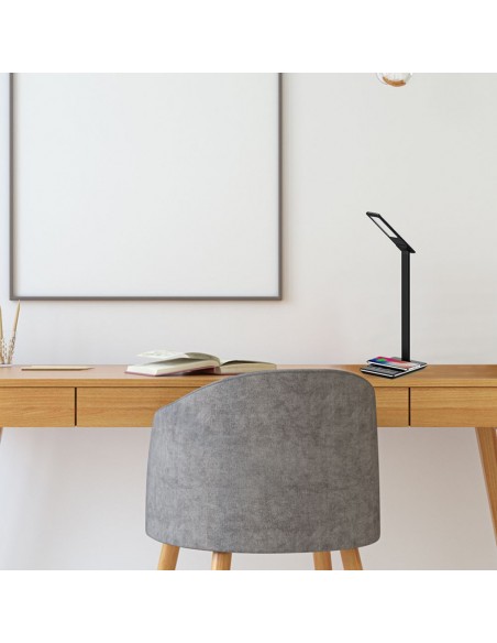 218600-Lampada LED da Tavolo Quadrata  Multifunzione  in  con Caricatore Wireless Colore Nero-4