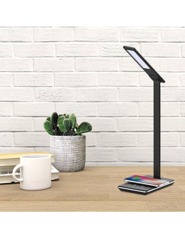 218600-Lampada LED da Tavolo Quadrata  Multifunzione  in  con Caricatore Wireless Colore Nero-5