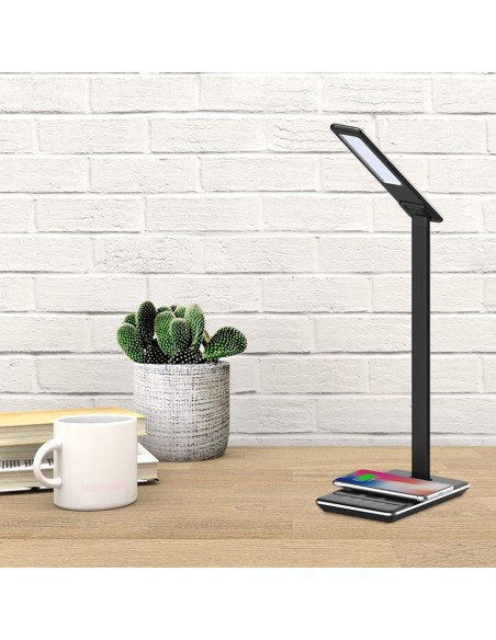 218600-Lampada LED da Tavolo Quadrata  Multifunzione  in  con Caricatore Wireless Colore Nero-5