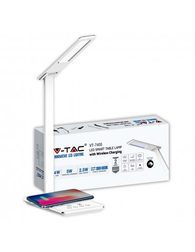218601-Lampada LED da Tavolo Quadrata  Multifunzione  in  con Caricatore Wireless Colore Bianco-1