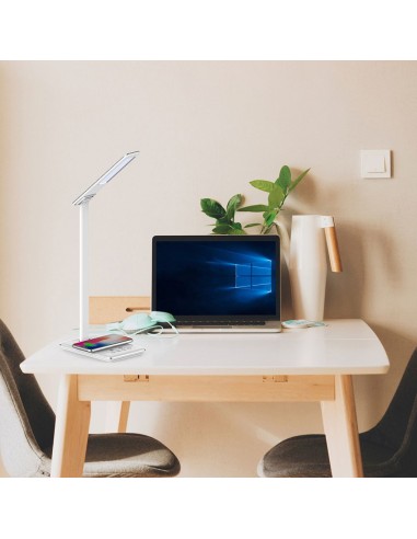 218601-Lampada LED da Tavolo Quadrata  Multifunzione  in  con Caricatore Wireless Colore Bianco-5