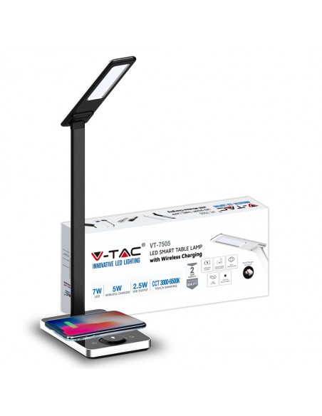 218602-Lampada LED da Tavolo Quadrata  Multifunzione  in  con Caricatore Wireless Colore Nero-1