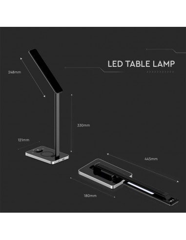 218602-Lampada LED da Tavolo Quadrata  Multifunzione  in  con Caricatore Wireless Colore Nero-3