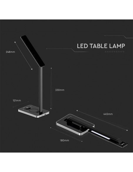 218602-Lampada LED da Tavolo Quadrata  Multifunzione  in  con Caricatore Wireless Colore Nero-3
