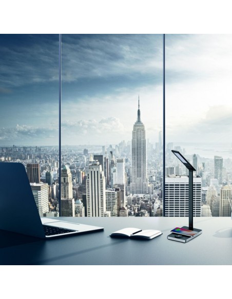 218602-Lampada LED da Tavolo Quadrata  Multifunzione  in  con Caricatore Wireless Colore Nero-4