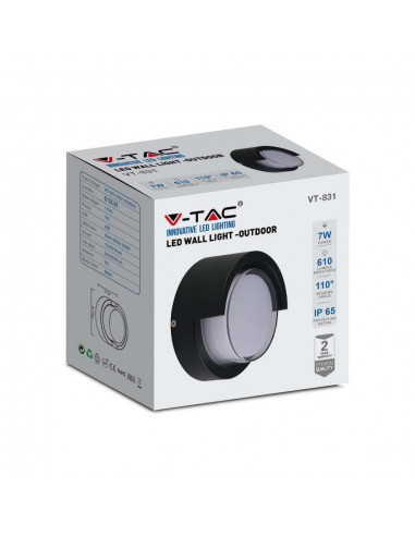 218609-Lampada LED da Muro Rotonda  con Diffusore Semicoperto Colore Nero  -2