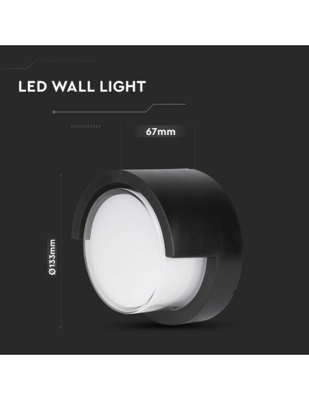 218609-Lampada LED da Muro Rotonda  con Diffusore Semicoperto Colore Nero  -3
