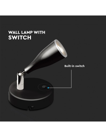 Lampada LED da Muro 4,5W Nero con Interruttore 3000K