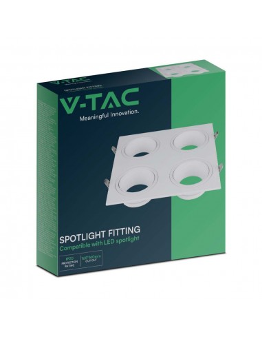 23003-Portafaretto LED Quadruplo da Incasso Quadrato xGU in Policarbonato e Ferro Colore Bianco-2